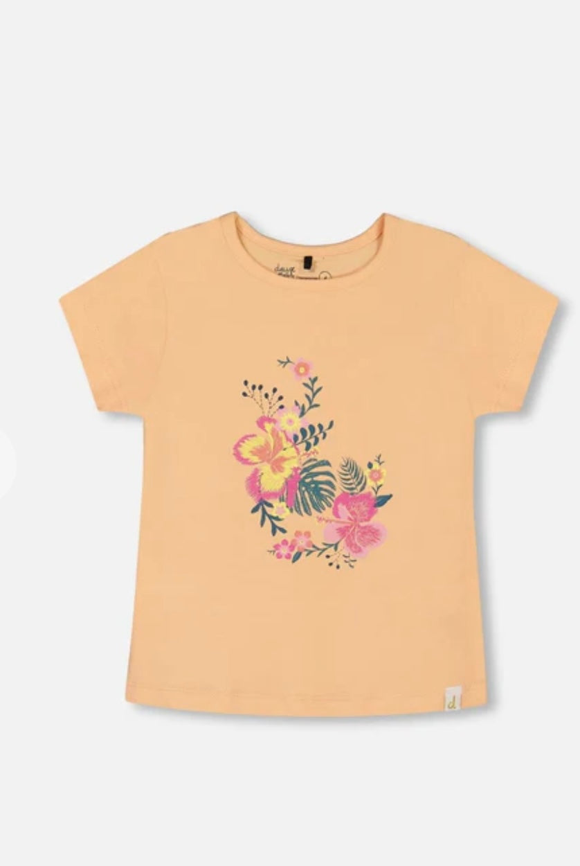 Chandail orange fleurs | Deux par deux