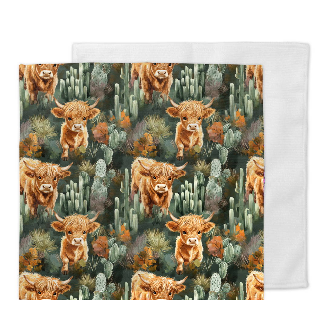 Débarbouillette vache highland cactus