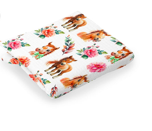 Doudou Mousseline chevaux   | doux bécot